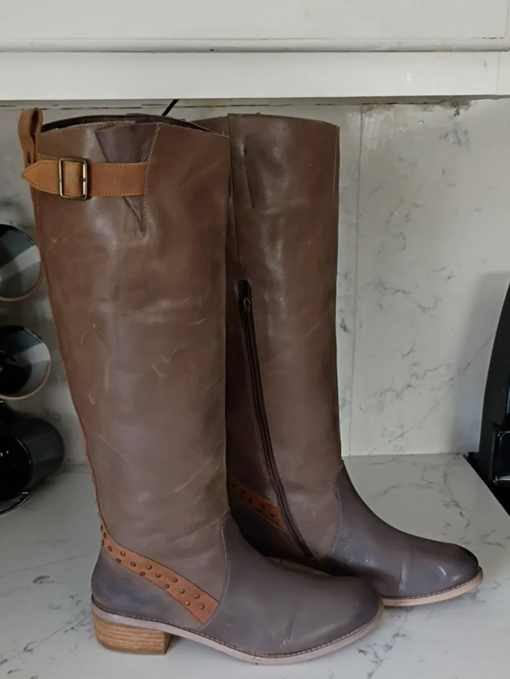 Laughty Monkey Women's Tall Brown Leather Riding Boots